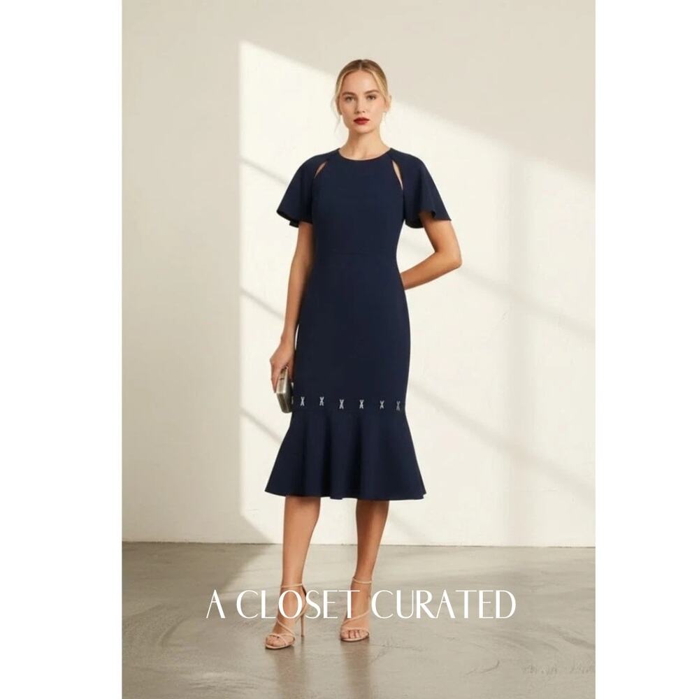 Jonathan Simkhai Hook & Eye Ruffled Midi Dress 4 Blue NEW